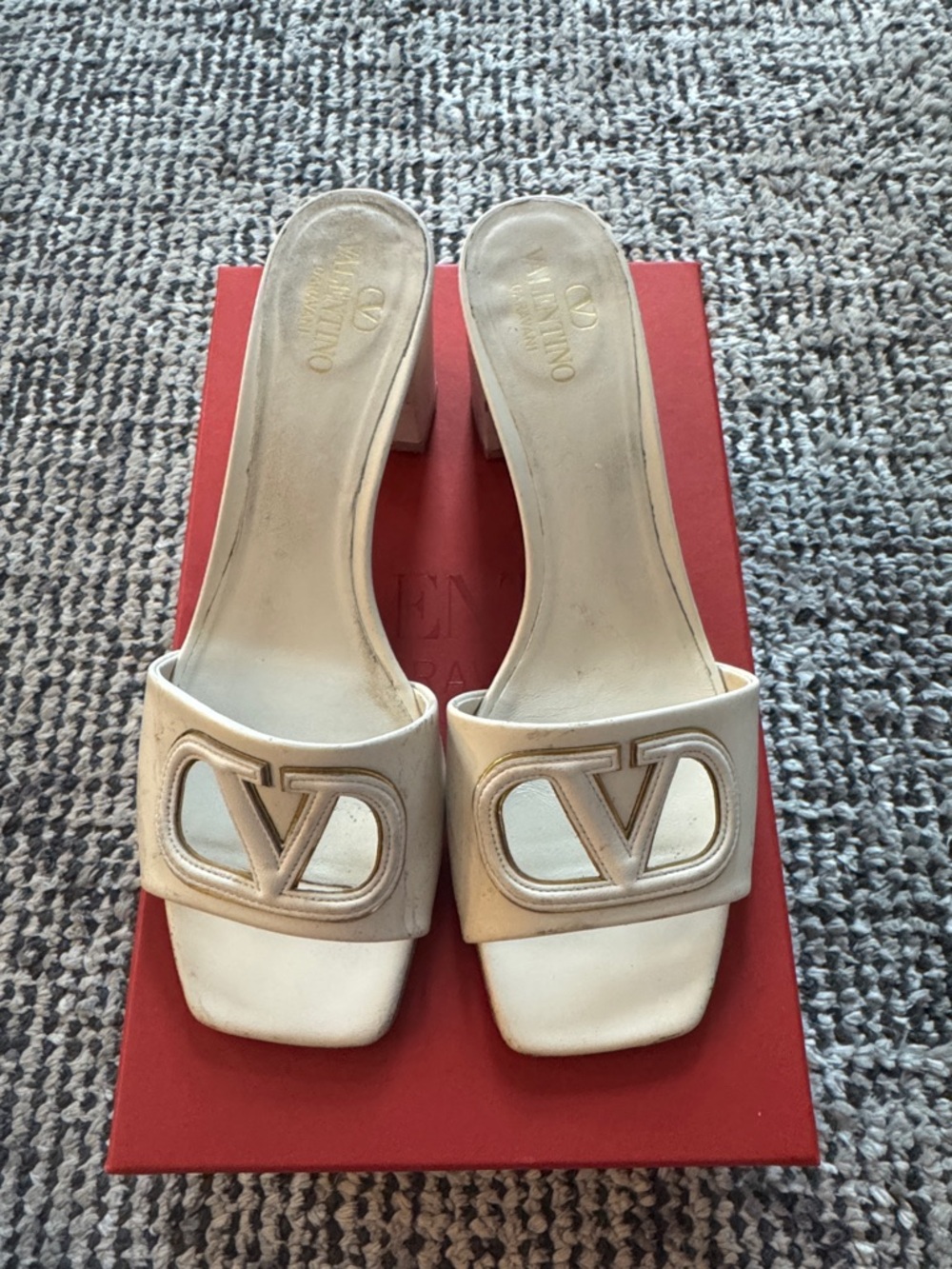 Valentino Garavani White Leather V-Logo Mule Sandals